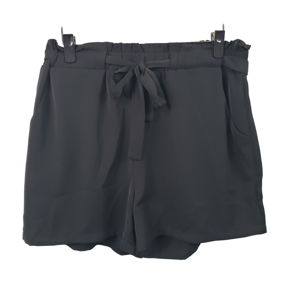 Racheal 2XL Black Shorts Women's Elastic Waist Tie Front Pockets Dressy / B62